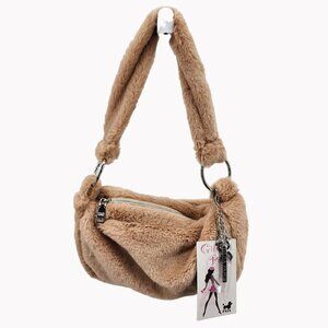 Gilda Paris Beige Faux Fur Shoulder Bag 10x6 Chic Fashion Accessory New